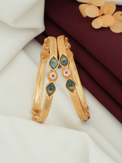 Beautiful Antique Gold Elegant Bangle Set (Set of 4) | Trendy & Classic Bangle Set for Women