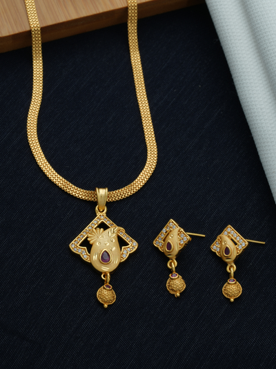 Best Gold Plated Pendant Set with Earrings | Stylish Pendant and Earrings Set for Women