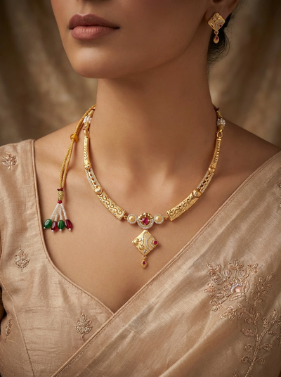 Real Gold Replika Hansadi Set With 1 Gram Real Gold Finish