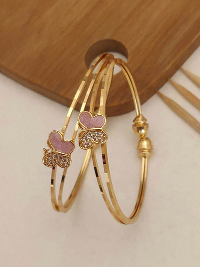 Beautiful Daily Wear Butterfly Style Adjustable Bracelets With Pink Meena Work Pack Of 2 Pieces ( 1 Pair )