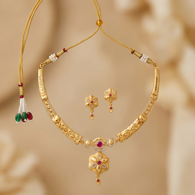 Gold Plated Necklace Designs for Women Online | Designer AD Diamond Necklace With Earrings