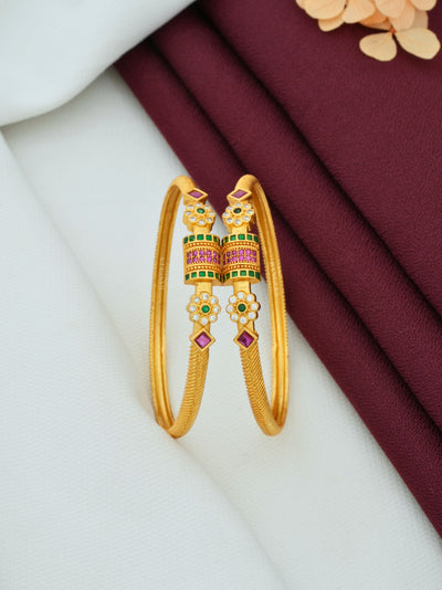 Designer Bangles | Flower Designer Bangles with AD Diamond and Ruby Stone