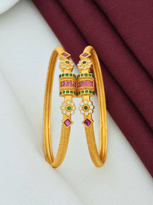 Designer Bangles | Flower Designer Bangles with AD Diamond and Ruby Stone