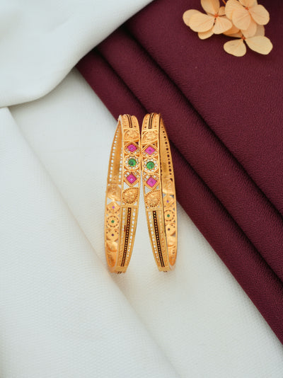 Gold Plated AD Bangles | Premium Designer Bangles with AD Diamond and Ruby Stone