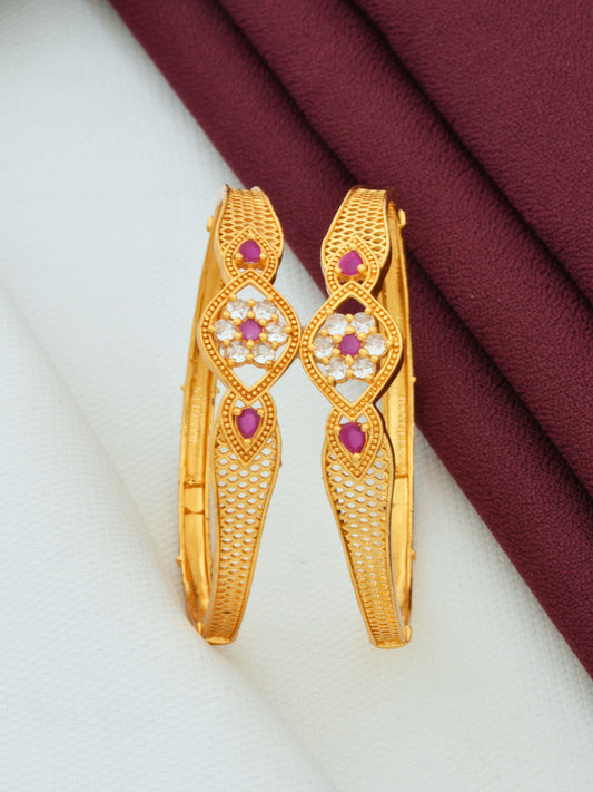 High Gold Finish Bangles | Lightweight Designer Bangles with Ruby Stone