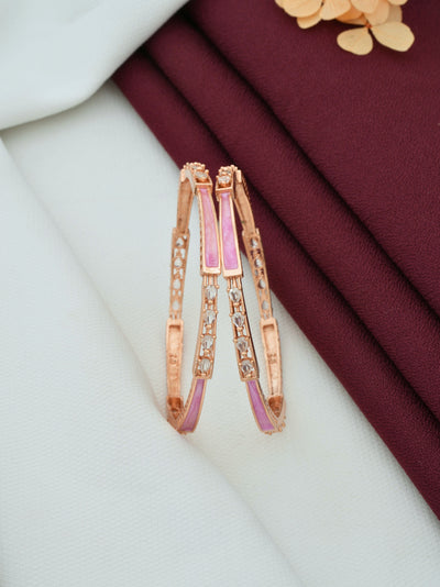Modern Rose Gold Bangles | Latest Design Bangles with Pink Meena Work