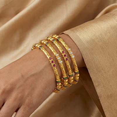 Stylish Daily Wear Bangles With Ruby-White Stones Pack Of 4 Pis