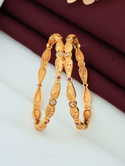 Daily Wear Gold Bangles for Women | Designer Bangles with AD Diamonds