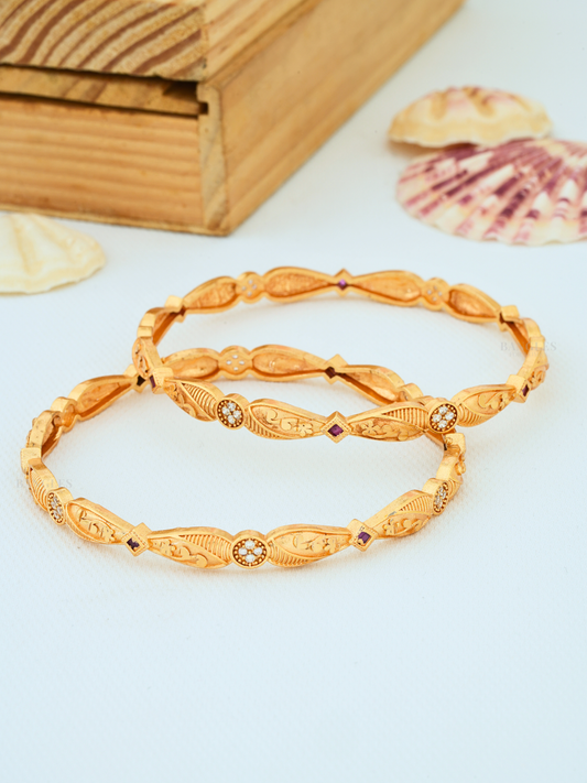 Daily Wear Gold Bangles for Women | Designer Bangles with AD Diamonds