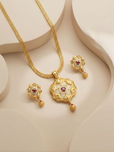 Daily Wear Gold Plated Pendant Set | Luxurious Pendant and Earrings Set for Women