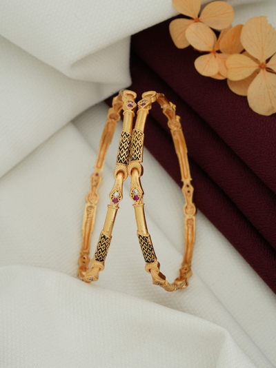 Beautiful Antique Gold Plated Bangle Set for Women | Elegant & Timeless Bangle Set (1 Pair)
