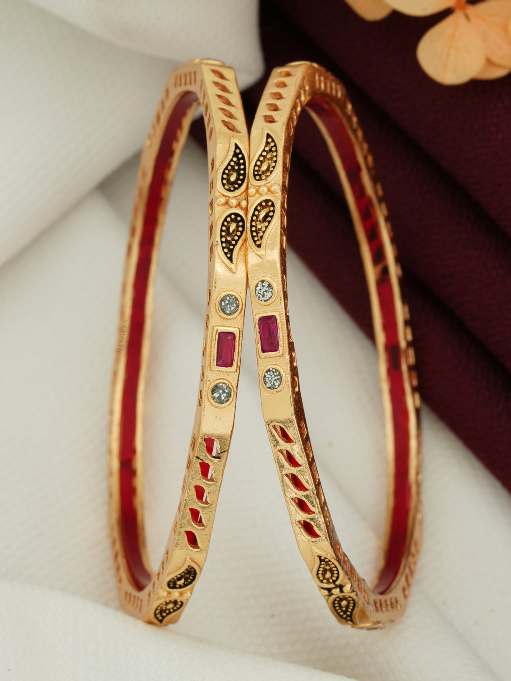 Shop Fancy Bangles for Women | Stylish Artificial Bangles with Gold Finish (1 Pair)