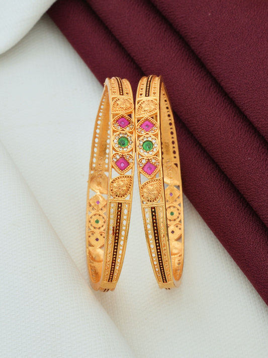 Gold Plated AD Bangles | Premium Designer Bangles with AD Diamond and Ruby Stone