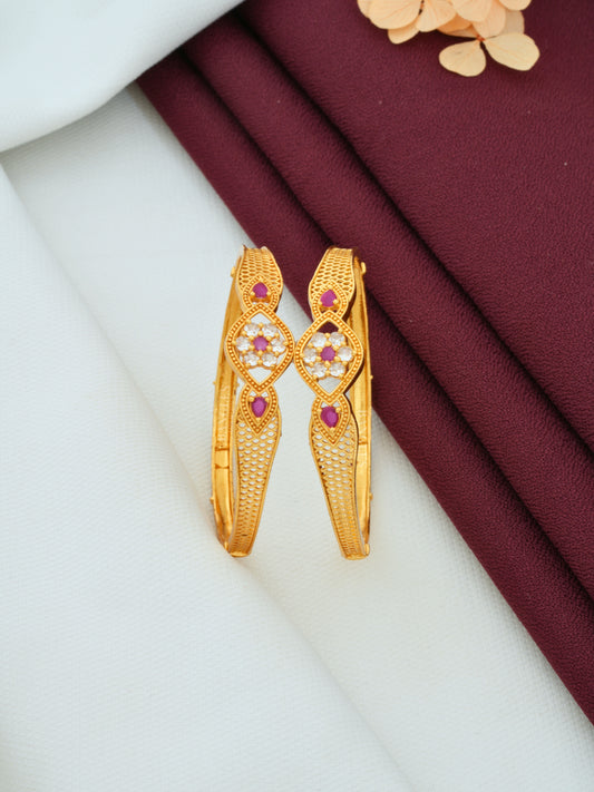 High Gold Finish Bangles | Lightweight Designer Bangles with Ruby Stone