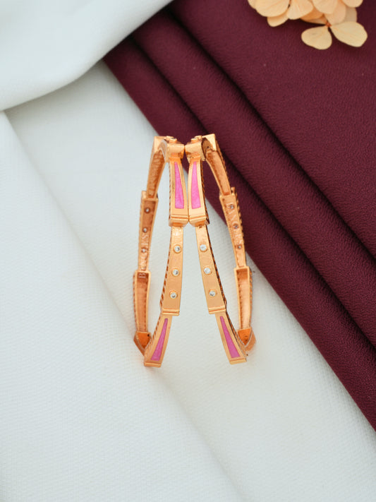 Ladies 1 Gram Gold Bangles | Cute Rose Gold Plated Bangles with Pink Meena Work
