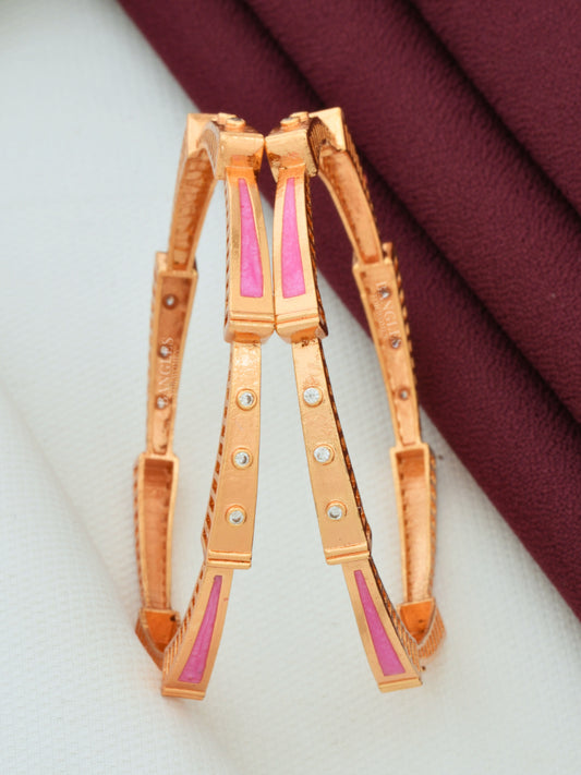 Ladies 1 Gram Gold Bangles | Cute Rose Gold Plated Bangles with Pink Meena Work