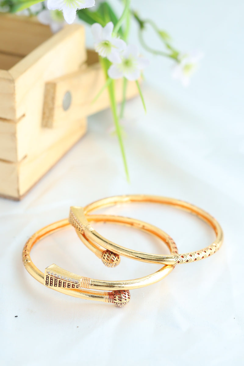 Daily Use Gold Bangles | Unique Designer Artificial Bangles Set for Women (1 Pair)