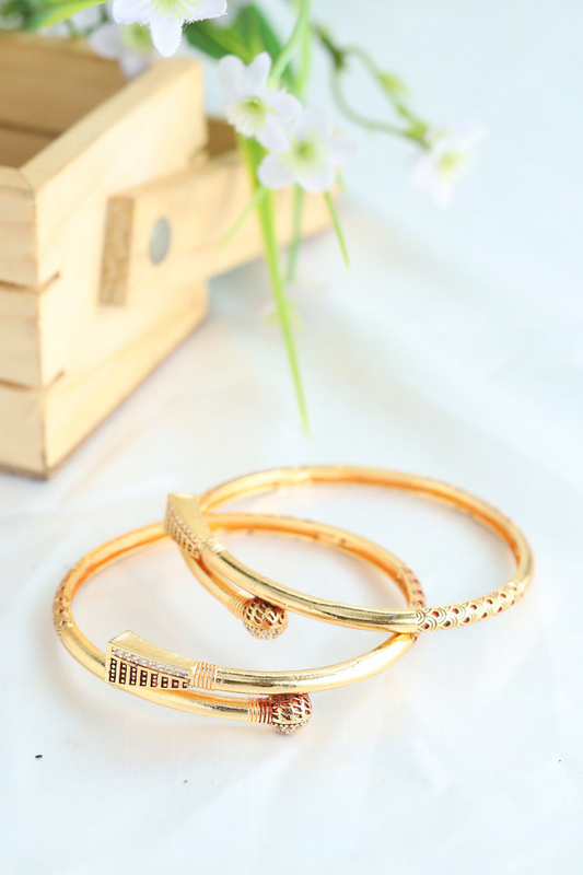 Daily Use Gold Bangles | Unique Designer Artificial Bangles Set for Women (1 Pair)