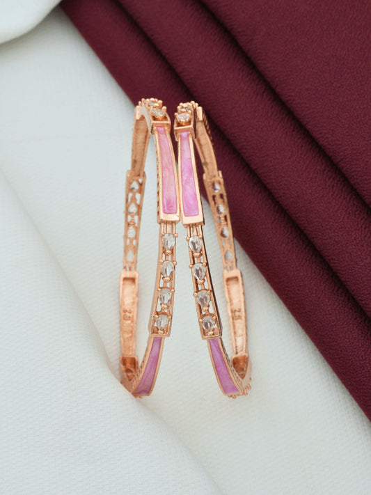 Modern Rose Gold Bangles | Latest Design Bangles with Pink Meena Work