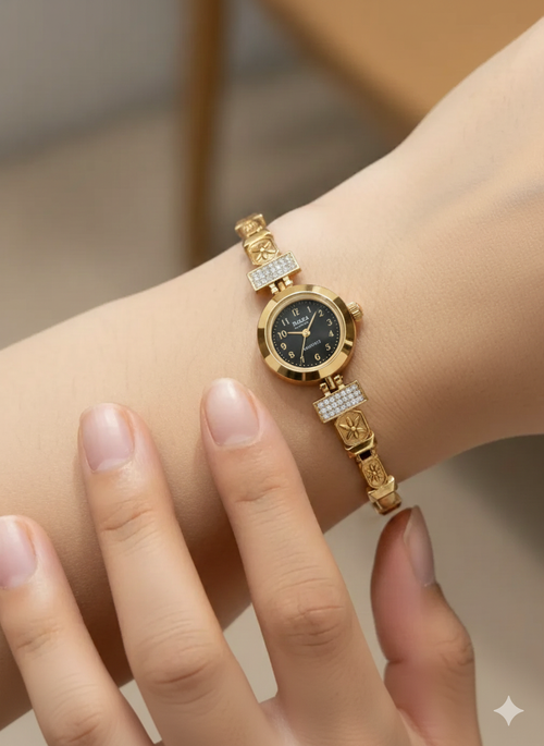 Royal Look Gold Plated Crystal Studded Bracelet Watch