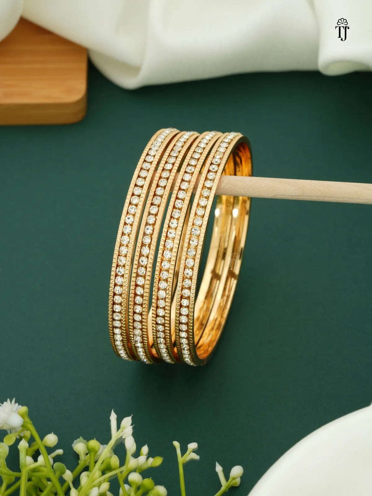 White Artificial Diamond Bangles Set of 4 | Stunning White Diamond Bangle Set