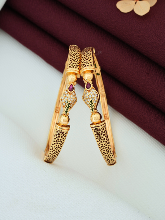 Artificial Bangles for Women | Traditional Designer Bangles with AD Diamonds & Ruby Stone