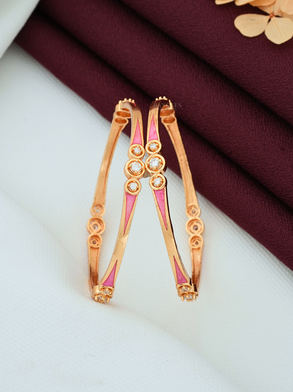 Beautiful Artificial Bangles for Women | Rose Gold Plated with AD Diamonds