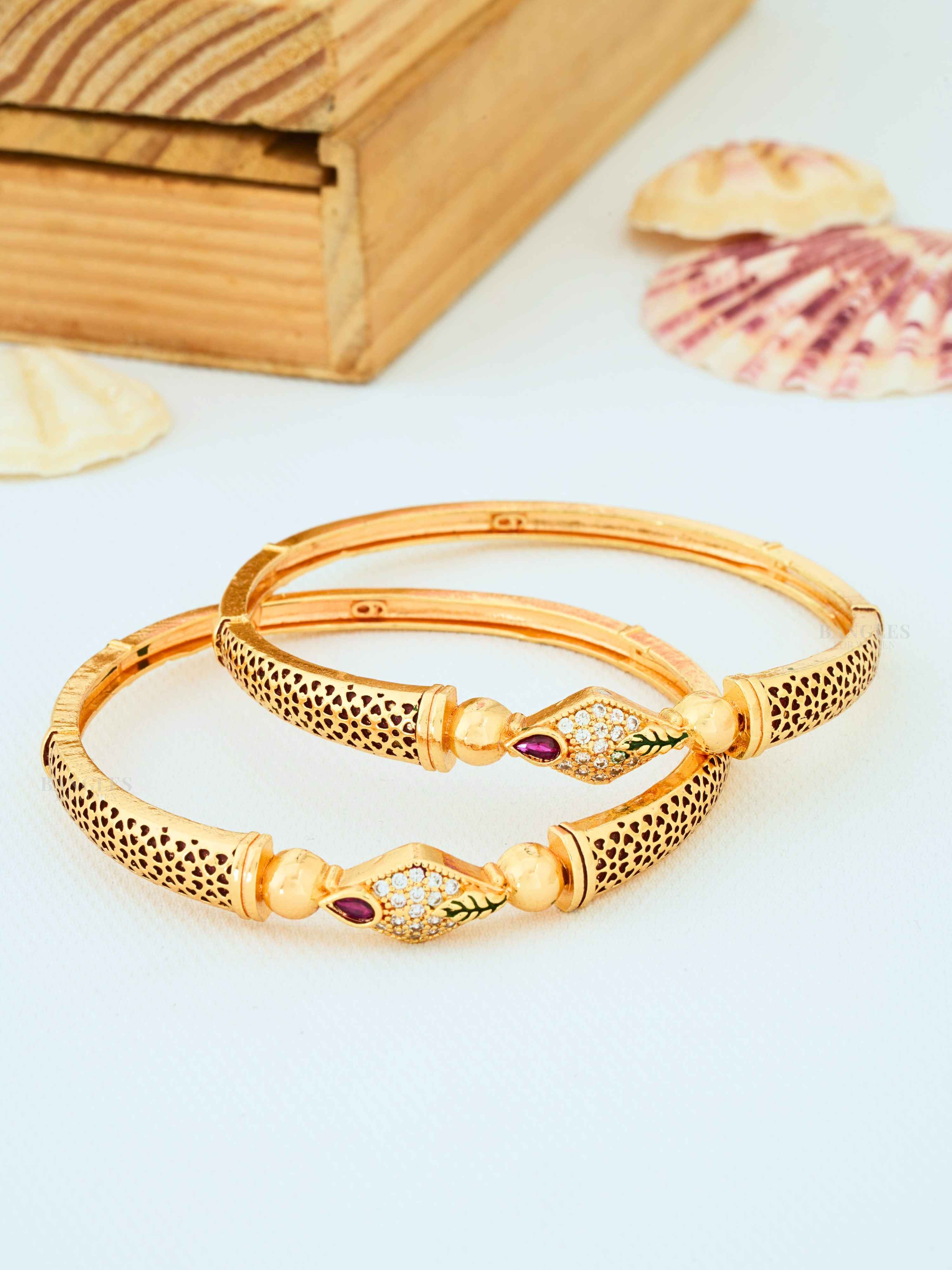 Artificial Bangles for Women | Traditional Designer Bangles with AD Diamonds & Ruby Stone
