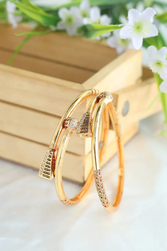 Daily Use Gold Bangles | Unique Designer Artificial Bangles Set for Women (1 Pair)