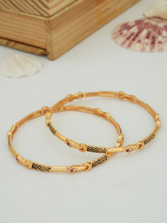 Beautiful Antique Gold Plated Bangle Set for Women | Elegant & Timeless Bangle Set (1 Pair)